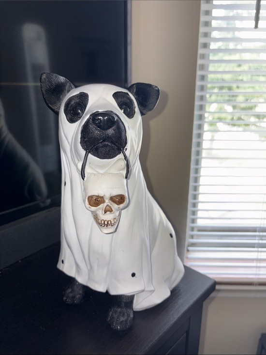 Humane world for animals Other - White & Black Ghost Dog Ceramic Sculpture with Skull Accent